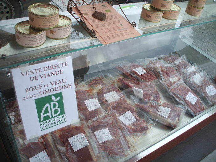 étalage de viande bovine en vente directe