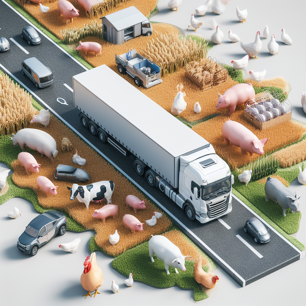 Camion de transport au milieu de produits agricoles