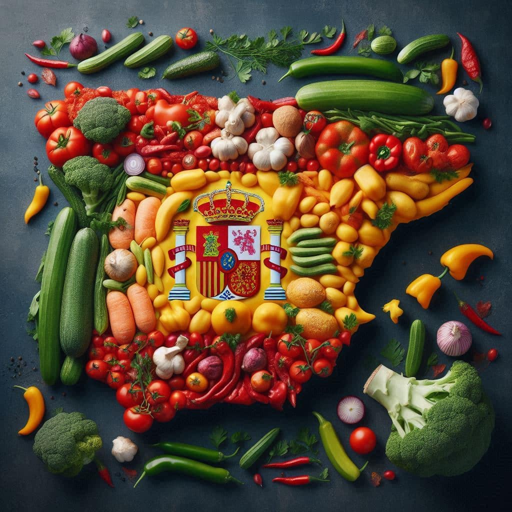 Des légumes agencés pour former l'Espagne